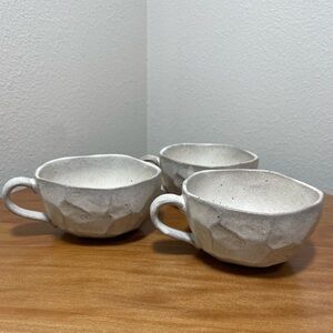 Set of 3 Ceramic Boulder Latte Mug Coffee Cup White 8 ounces